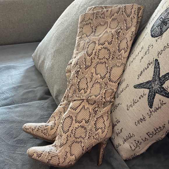 Sugar Shoes - Sugar Beige Snakeskin Over-the-Knee Stiletto Boots